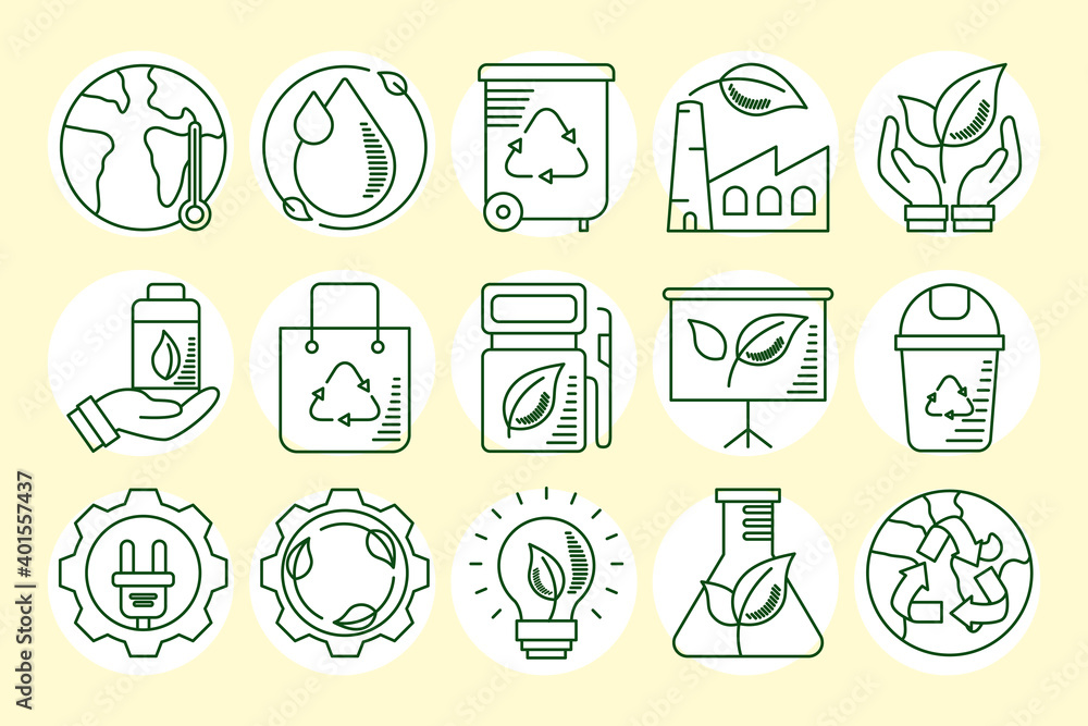 bundle of fifteen eco and earth line style set icons bundle of fifteen eco and earth line style set icons