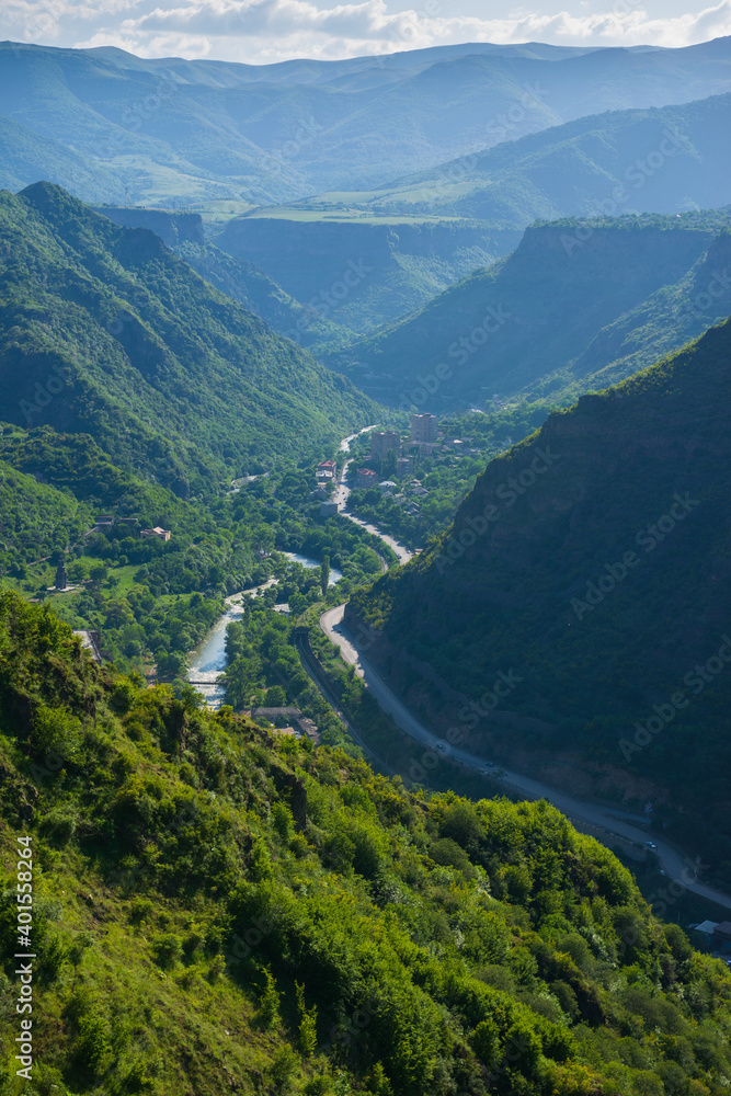 View from above on Debed canyon and town Alaverdi, Armenia
