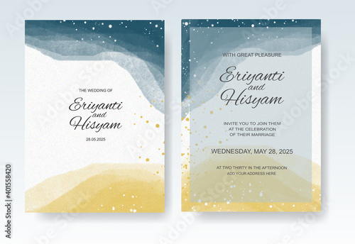 Wedding invitation with abstract splash watercolor