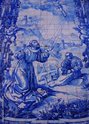 Historical and famous blue tiles, typical for Portugese architecture, Porto, Portugal 