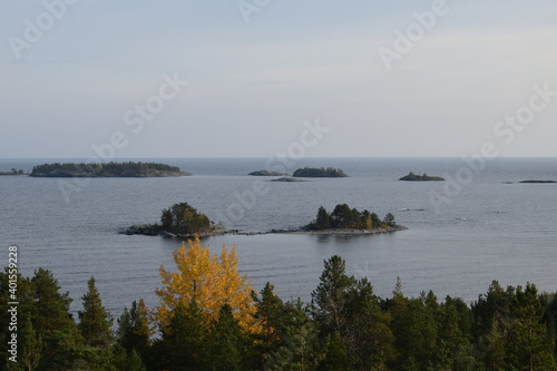 Ladoga lake and autumn lights from above and below © Алексей Лобов