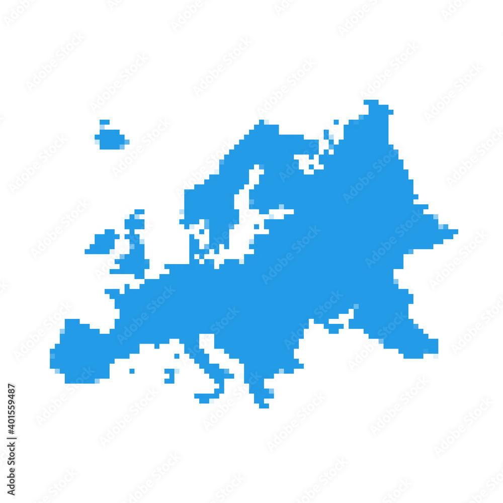Europe pixel vector map. Square dot pixel Europe map background