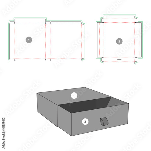 Sleeve box, drawer style box, blank packaging dieline template