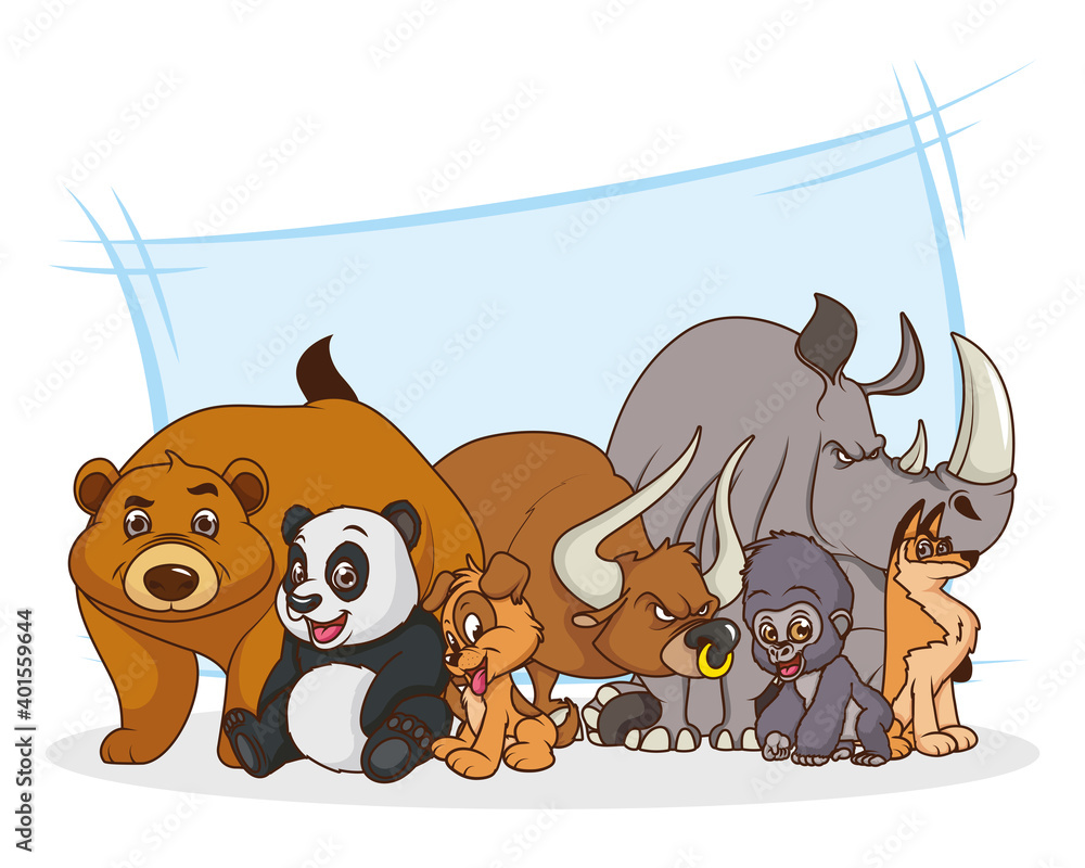 group of seven animals comic cartoon characters Stock Vector | Adobe Stock