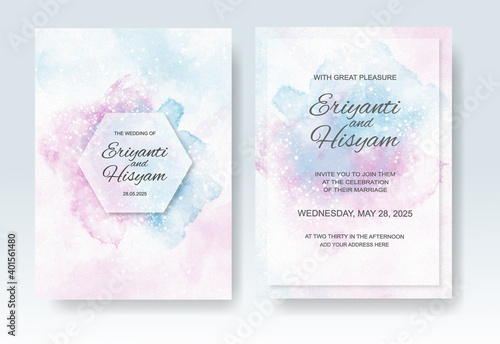 Wedding invitation with abstract splash watercolor