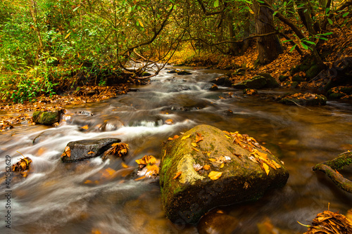 Flowing River In Autumn At Mingus Mill Smoky Mountains photo