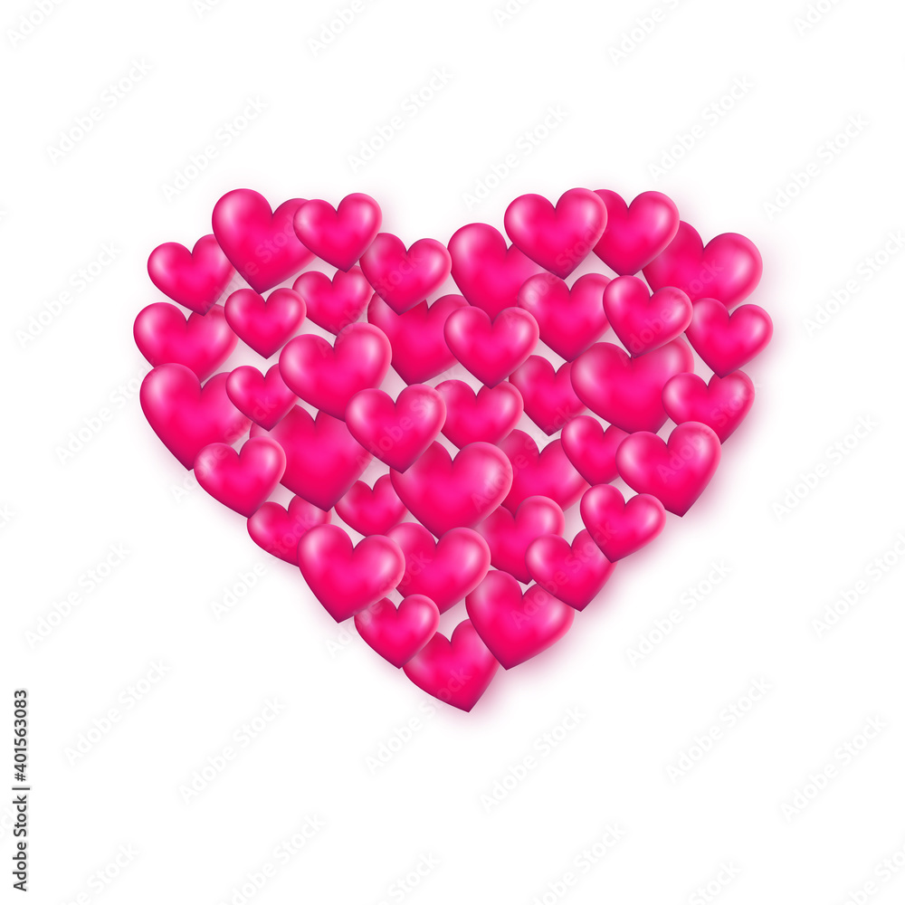 Bunch of pink glossy 3d hearts