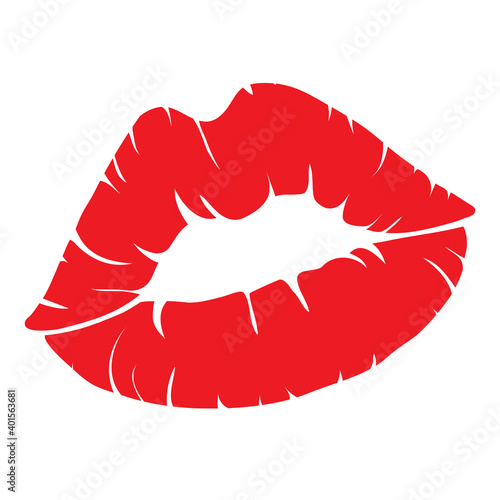 Vector icons for printing Women's lips. Illustration of a kiss with red lipstick on a white background