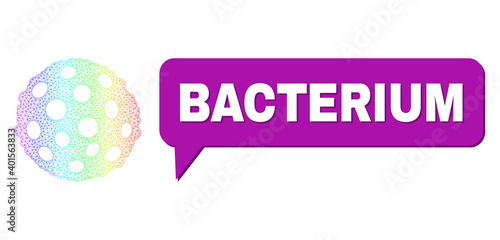 Bacterium and bacterium spore vector. Spectrum colored net bacterium spore, and speech Bacterium cloud frame. Speech colored Bacterium cloud has shadow.