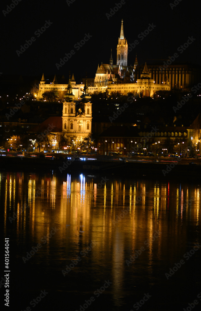 Hungary, Budapest, a night city with a view of the Fisherman's Bastion