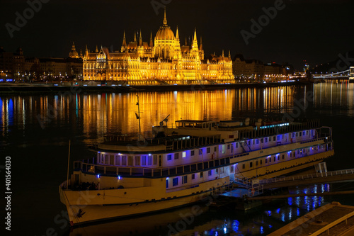 Photography Hungary, night city Budapest, parliament on the background of the night city