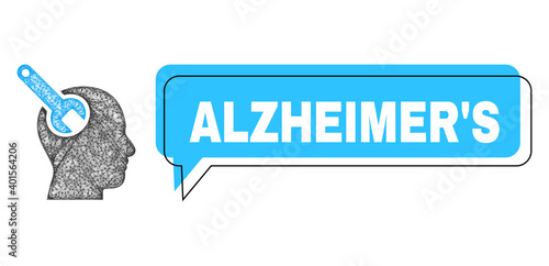 Conversation Alzheimer'S blue cloud message and network brain tool. Frame and colored area are misplaced for Alzheimer'S caption, which is located inside blue cloud.