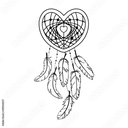 Hand drawn heart shaped dream catcher