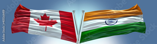 Double Flag India vs Canada flag waving flag with texture background photo