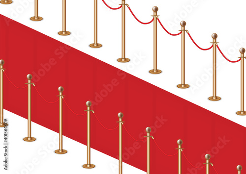 Realistic golden barriers for fencing when entering a party, club, event. Vector Illustration