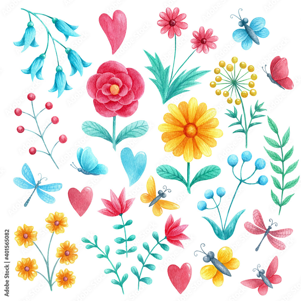 Watercolor flowers set 1