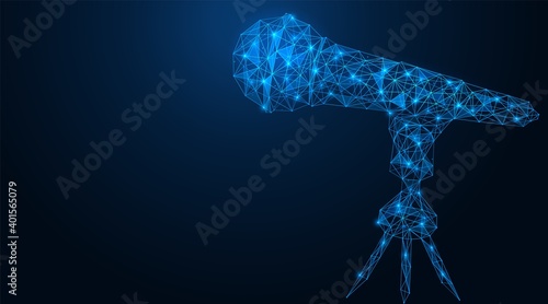 Microphone on the counter. Polygonal construction of concatenated lines and points. Blue background.