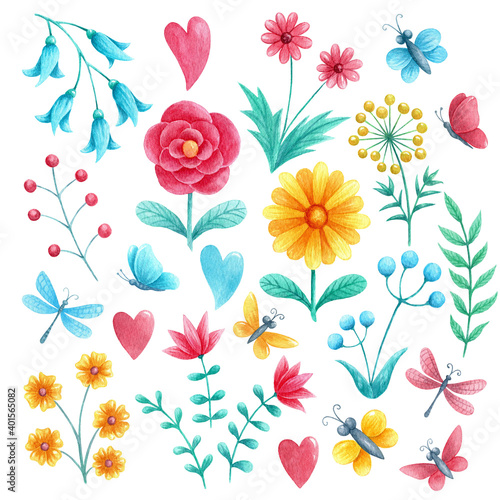 Fototapeta Naklejka Na Ścianę i Meble -  Watercolor flowers set 1