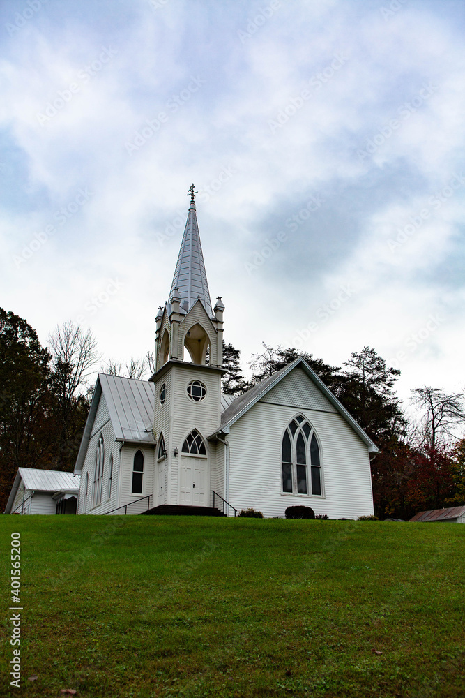 White Country Church In Smoky Mountains Vertical