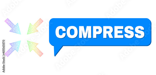 Compress and compress arrows vector. Spectral colored net compress arrows, and chat Compress bubble message. Speech colored Compress bubble has shadow.