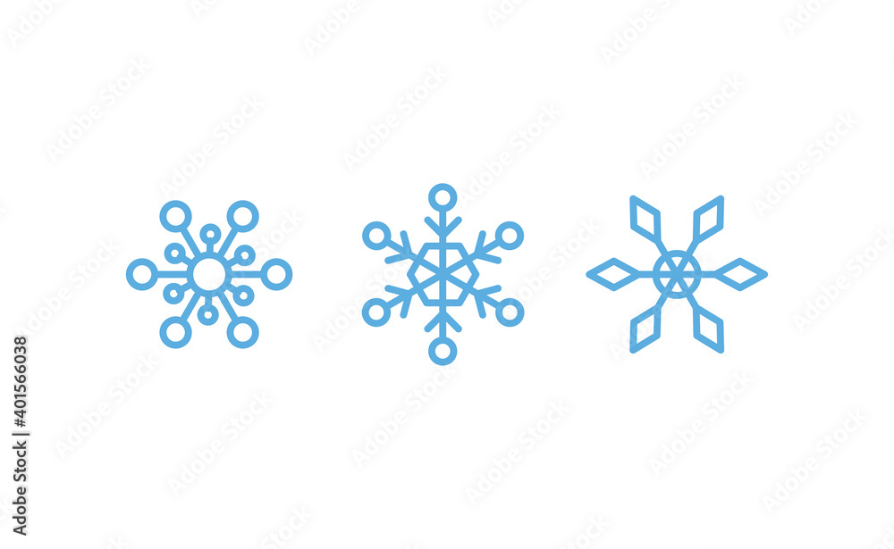 Fototapeta premium Snow flake linear vector icon collection. Snowflakes christmas decoration elements.