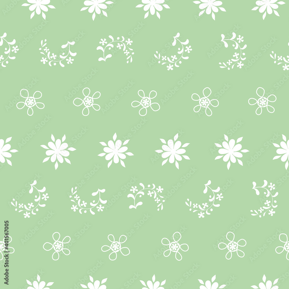 Seamless pattern spring white flowers on green background Seamless pattern spring white flowers on green background
