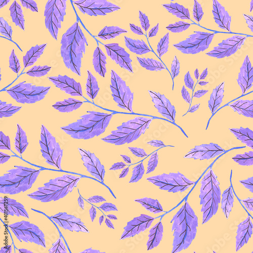 Watercolor seamless pattern with leaves. Bright summer or spring print for an...