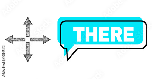 Conversation There blue cloud frame and network expand arrows. Frame and colored area are shifted for There phrase, which is located inside blue colored cloud. Vector quote text inside forum frame.