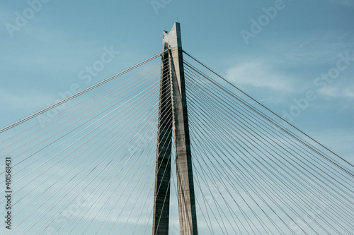 A bridge and forest over the strait. A bridge in the Bosphorus.