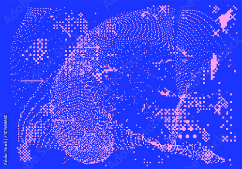 Abstract technology background with pixels and particles. Geometric futuristic composition.