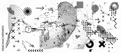 Abstract technology background with pixels and particles. Geometric futuristic composition.