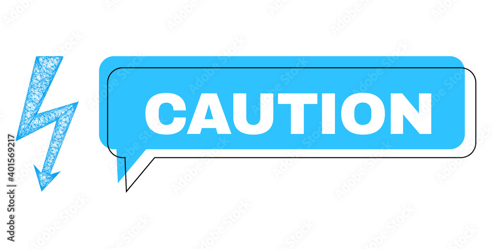 Chat Caution blue cloud message and net high voltage. Frame and colored area are misplaced for Caution label, which is located inside blue cloud. Vector quote label inside chat frame. Chat Caution blue cloud message and net high voltage. Frame and colored area are misplaced for Caution label, which is located inside blue cloud. Vector quote label inside chat frame.