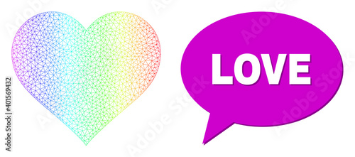 Love and love heart vector. Spectral colored network love heart, and chat Love cloud frame. Conversation colored Love cloud has shadow.
