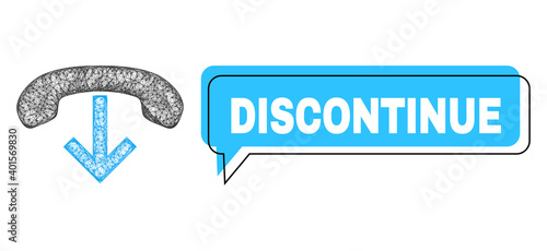 Speech Discontinue blue bubble frame and wire frame phone hang up. Frame and colored area are misplaced for Discontinue label, which is located inside blue speech balloon.