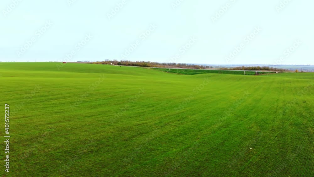 Beautiful Green grass field and blue sky with bright sun summer landscape background. Aerial UHD 4K drone realtime video, shot in 10bit HLG and colorized Beautiful Green grass field and blue sky with bright sun summer landscape background. Aerial UHD 4K drone realtime video, shot in 10bit HLG and colorized