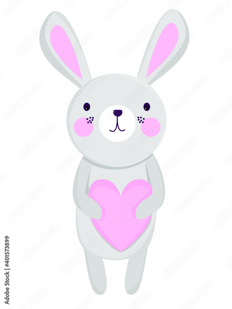 Cute Scandinavian hand drawn bunny rabbit holding heart. Simple flat style vector illustration for Valentines day, Easter. Clip art childish animal character. Cute Scandinavian hand drawn bunny rabbit holding heart. Simple flat style vector illustration for Valentines day, Easter. Clip art childish animal character.