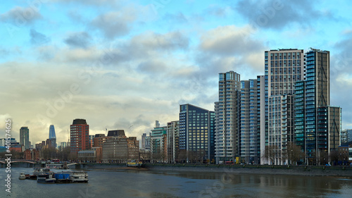 London skyline of tall residential apartments over the River Thams