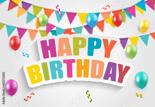 Color glossy balloons birthday party card background. vector illustration