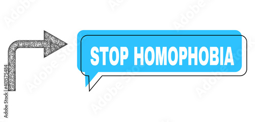 Chat Stop Homophobia blue bubble frame and network turn right. Frame and colored area are shifted to Stop Homophobia label, which is located inside blue colored bubble.