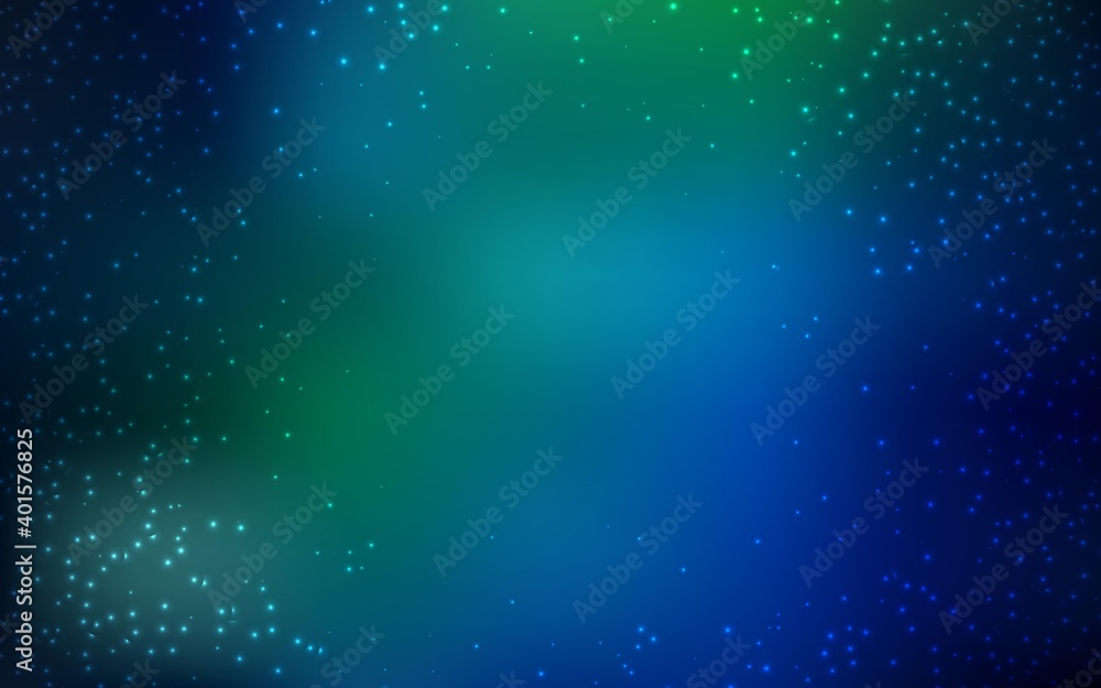 Dark Blue, Green vector texture with milky way stars. Space stars on blurred abstract background with gradient. Best design for your ad, poster, banner.