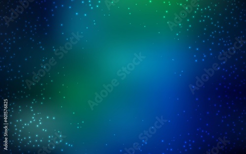 Dark Blue, Green vector texture with milky way stars. Space stars on blurred abstract background with gradient. Best design for your ad, poster, banner.