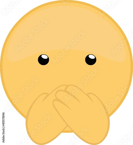 Vector illustration of emoticon covering his mouth with his hands