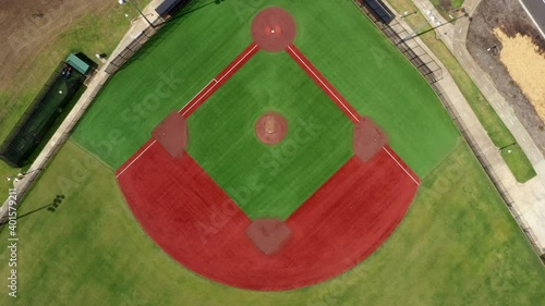 AERIAL DIRECTLY ABOVE A Vacant Baseball Pitch photo