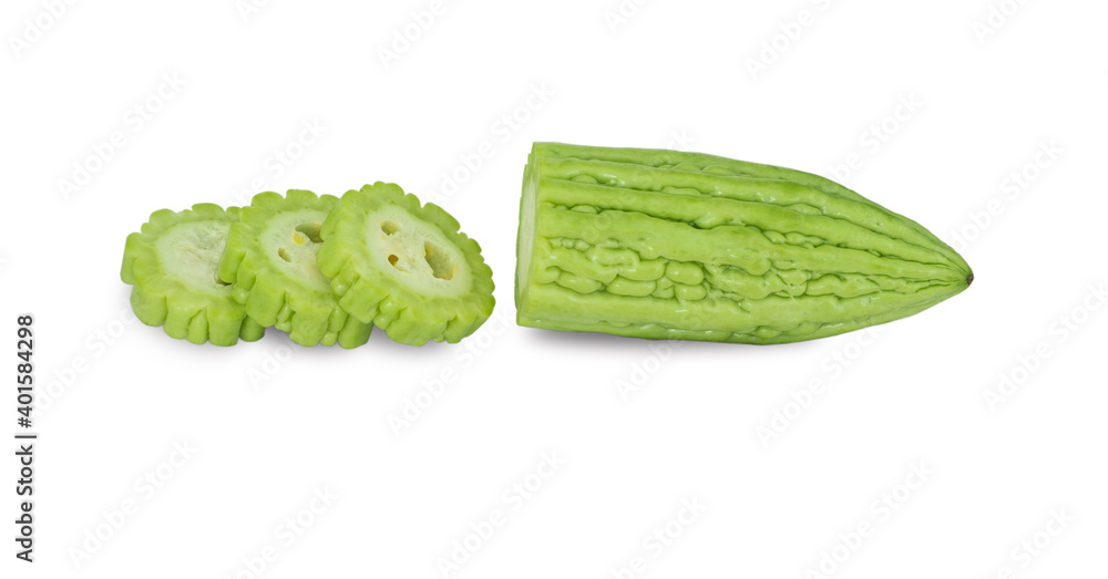 Momordica charantia, bitter melon isolated on white background. food tropical for health concept.