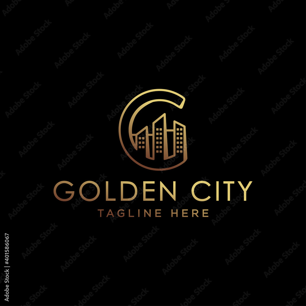 Letter G logo design and city office building. Vector graphics for business, company or brand Letter G logo design and city office building. Vector graphics for business, company or brand