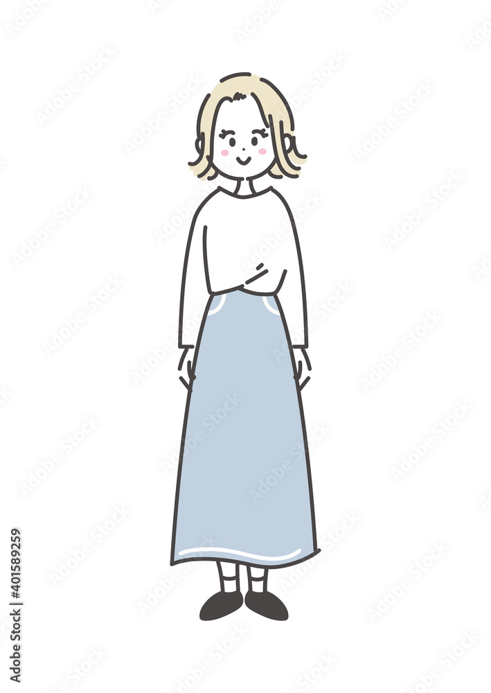 正面を向いた女性の全身イラスト 正面を向いた女性の全身イラスト