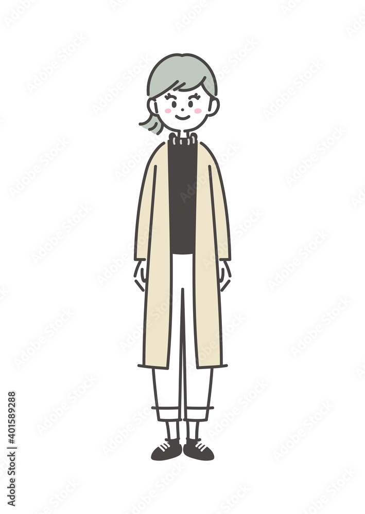 正面を向いた女性の全身イラスト 正面を向いた女性の全身イラスト