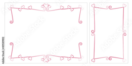 Love concept. Hearts decorative frame for Valentine's day cards, frame, invitations and design. Mother's day, Wedding, Bridal shower. Vector illustration. バレンタインイラスト、バレンタインカード、招待状イラスト