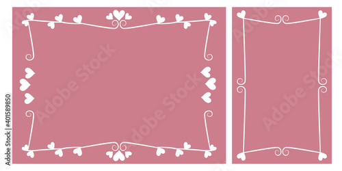 Love concept. Hearts decorative frame for Valentine's day cards, frame, invitations and design. Mother's day, Wedding, Bridal shower. Vector illustration. バレンタインイラスト、バレンタインカード、招待状イラスト