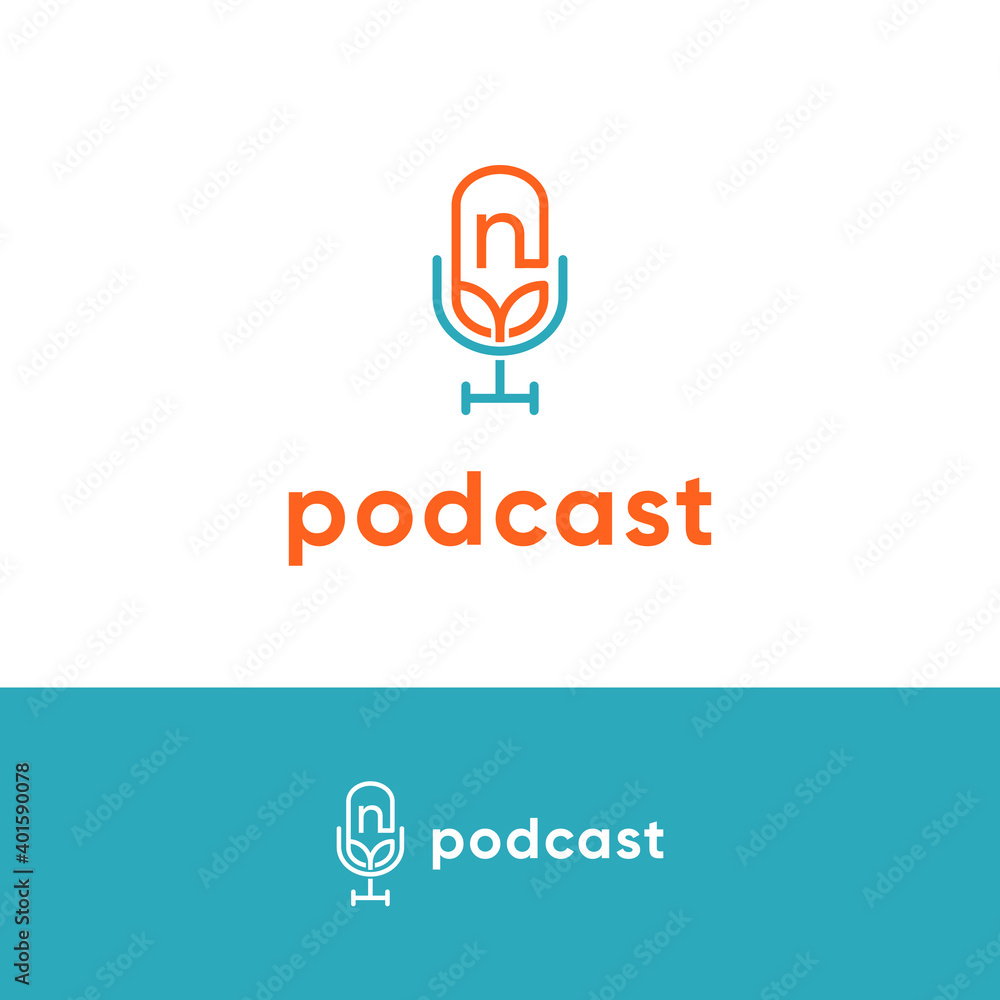 Initial letter n Podcast audio record logo design vector. Modern flat minimalist concept Initial letter n Podcast audio record logo design vector. Modern flat minimalist concept